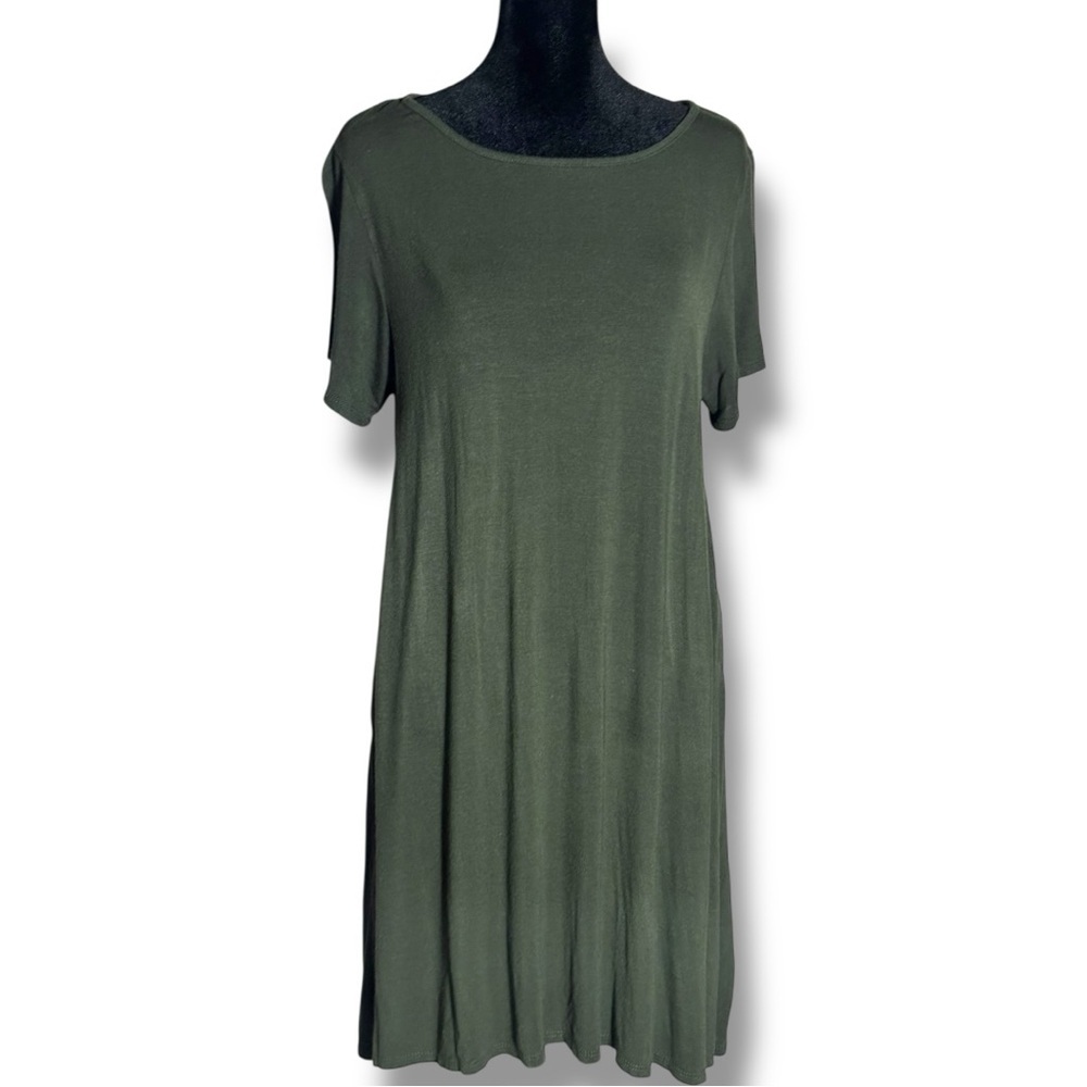 Jolie Olive Short Sleeved with Wooden Beads Length of the Back Tent Mini Dress